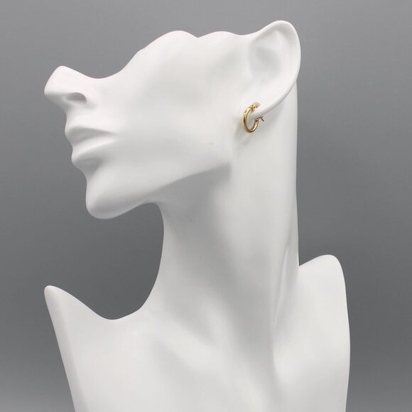 Jewelry earrings hoop hoops 10mm wide thin yellow gold tone small elegant new - Picture 7 of 9